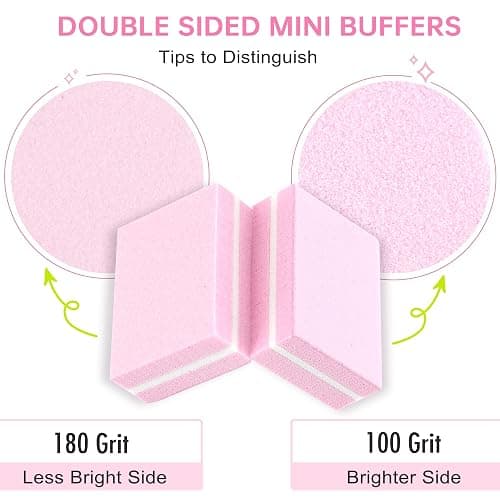 Mini Nail Buffer Blocks, 100/180 Grit Sponge Buffing Sanding Block File Manicure Tools Bulk 50Pcs (Pink) thumbnail 3