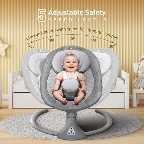 Baby Swing Chair: Baby Bouncer from Birth with Bluetooth Remote Control | Cordless 5-Speed Levels 12 Lullabies & 3 Timers | 3 Adjustable Angles & Electric Rocking Chair for Newborn | Gray thumbnail 4