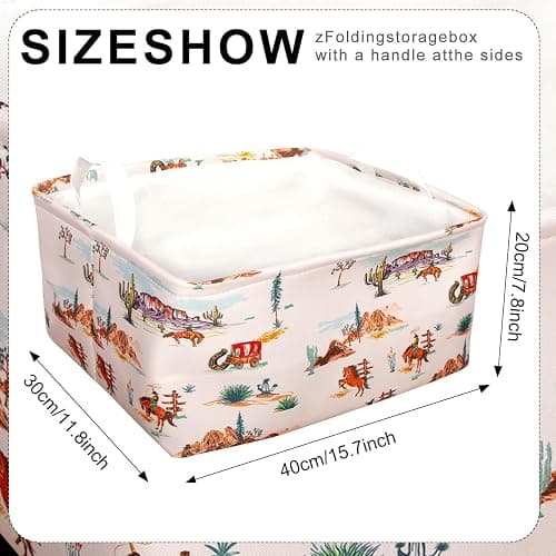 Western Rectangular Storage Basket, Highland Cow Cute Storage Bins Box with Handles, Cowskin Printed Shelf Basket Ideal for Kids Room Decor, Books, Organizing Clothes, Toys (Cute cow) thumbnail 3