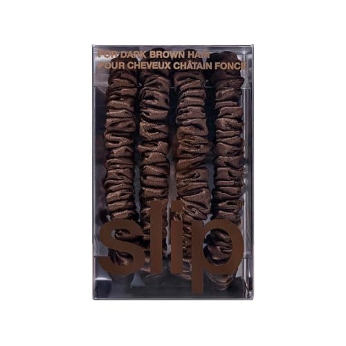 slip Silk Skinny Scrunchies - Dark Brown | Set of 4 Skinny Scrunchies | 100% Mulberry Silk, Anti-Crease, Gentle on Hair, Reduces Breakage | Stylish & Durable, Ideal for All Hair Types thumbnail 7