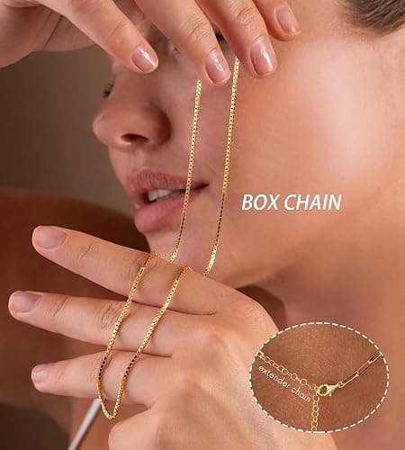 YEEZII Layered Gold Necklaces for Women Trendy, 3 Pcs 14K Gold Plated Choker Paperclip Box Chain Necklace, Stackable Women's Gold Pendant Necklaces Jewelry Set thumbnail 7