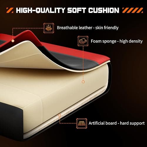 Sweetcrispy Video Game Desk Chair - Ergonomic Computer with Footrest and Comfy Lumbar Support, PU Leather Recliner with Headrest, Fixed Up Armrest, Height Adjustable with 360° Swivel, for Adults, Red - Red - high back thumbnail 6