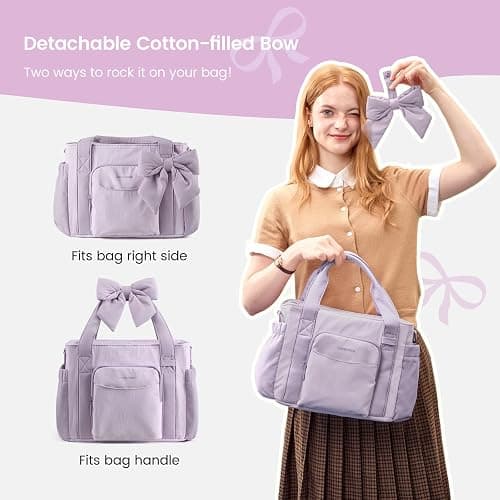 LOVEVOOK Insulated Lunch Box for Women,Adult Lunch Cooler Tote Bag with Bow | Wide Opening Lunch Box,Bow Charm,Large Cup Holder,Leakproof,Teacher,Work,Picnic,Beach,Family,Meal Prep,Gift thumbnail 7
