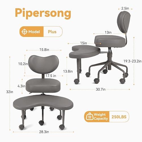 Pipersong Meditation Chair Plus, Cross Legged Chair with Wheels, ADHD Chair, Criss Cross Desk Chair with Lumbar Support and Adjustable Stool, Flexible Design for Fidgety Sitters, Ivory thumbnail 2