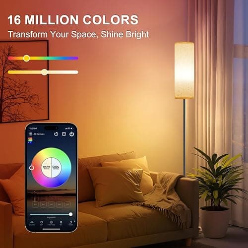 FRIDEKO HOME 2 Pack Floor Lamps for Living Room, Dimmable Colors Temperature & Brightness, 67" Modern Floor Lamp with Remote, Tall Standing Lamps for Kid Room Bedroom Office, Beige Shade 9W RGB Bulb thumbnail 2