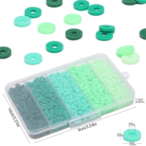THRELE 3500pcs Green Clay Beads for Bracelets Making 6mm Heishi Beads Polymer Flat Round Disc Clay for Jewelry Making Green Bead Crafts thumbnail 3