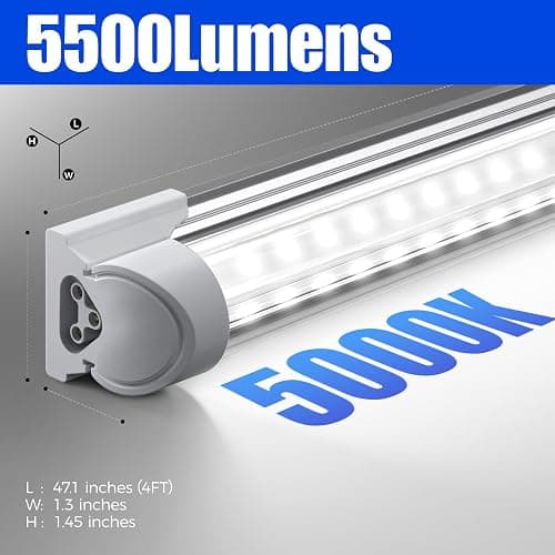 Barrina LED Shop Lights, 40W 5500LM 5000K, 4FT Integrated Fixture, V Shape,T8 Light Tube, Daylight White, Clear Cover, High Output, LED Shop Lights for Garage Warehouse Workshop Basement (Pack of 6) thumbnail 2