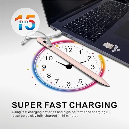 Stylus Pen for iPad 2025-2018 with LED Power Display, 15Mins Fast Charge,Tilt Sensitivity Pencil for iPad 10/9/8/7/6th,11th A16,Air 11/13 M2/M3,Pro 11/13 M4,Pro 12.9",Air 5/4/3,Mini 7/6/5 (Pink) thumbnail 4