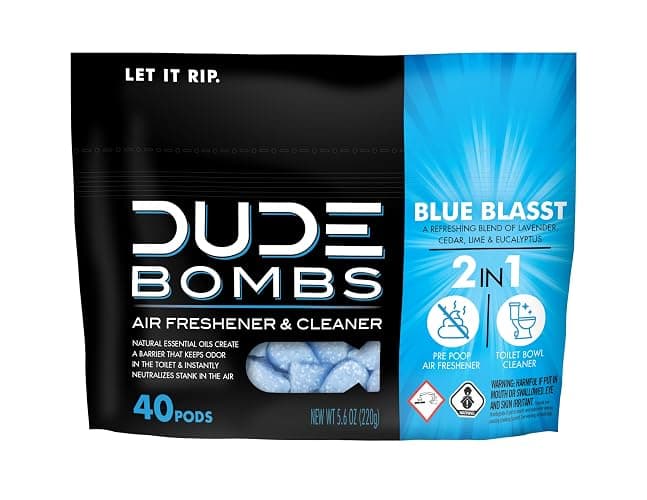 DUDE Bombs - Toilet Stank Eliminator - 1 Pack, 40 Pods - Fresh Scent 2-in-1 Stank Eliminator + Toilet Bowl Freshener - Refreshing Blend of Lavender, Cedar, Lime, and Eucalyptus - Image 1