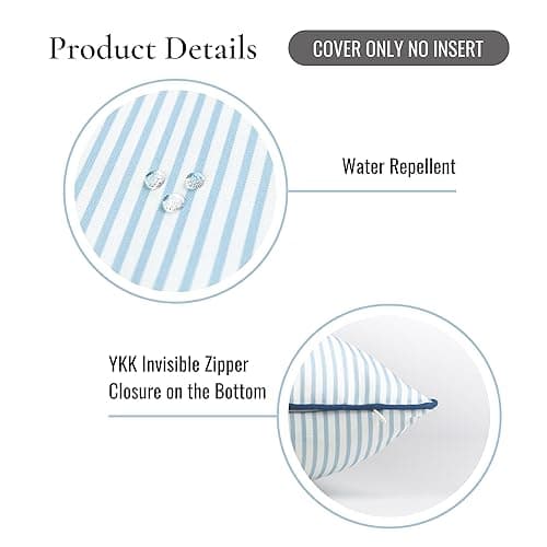 Hofdeco Premium Coastal Hampton Style Patio Indoor Outdoor Pillow Cover Only, 20"x20" Water Resistant for Backyard, Couch, Blue Stripe - Blue Striped 20"x20" thumbnail 6