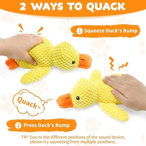VOXGET Calming Duck Toy for Dogs, 2026 New Interactive Crinkle Toy with Quack Sound for Dogs Teeth, Soft Stuffed Plush Mellow Calming Duck Pillow for Puppy Keep Busy -Yellow, 9.8"x8.6"(S) thumbnail 2