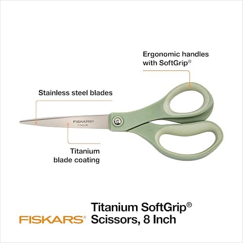 Fiskars 8” Comfort Grip Titanium Multipurpose Scissors with Ergonomic Handles for Everyday Cutting Tasks, Sharp Scissors for Home, Office, Crafts, Multicolor 3-Pack thumbnail 3