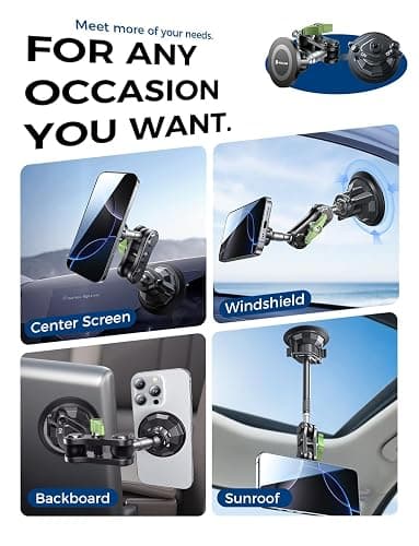 MAGIC JOHN Magnetic Car Phone Holder [Strong Suction&Strong Magnetic] 360° Adjustable Car Phone Mount for Windshield, Ultra-Durable Metal, Suction Cup Car Phone Mount for iPhone Samsung All Smartphone thumbnail 2