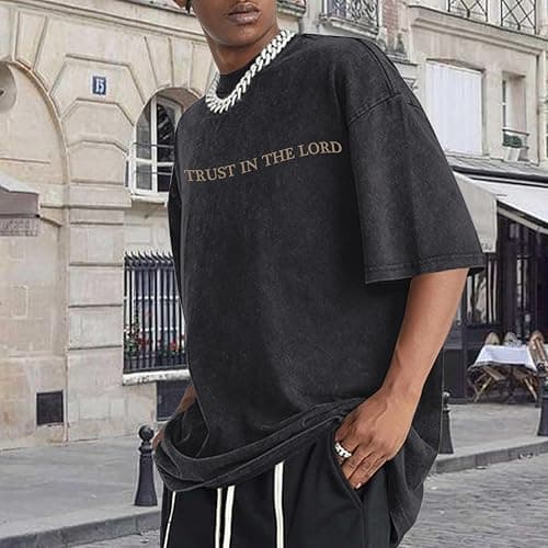Wrenpies Mens Oversized Christian Shirts God Faith Jesus Religious Tshirts Trust in The Lord Bible Verse Tees Acid Wash Tops thumbnail 4