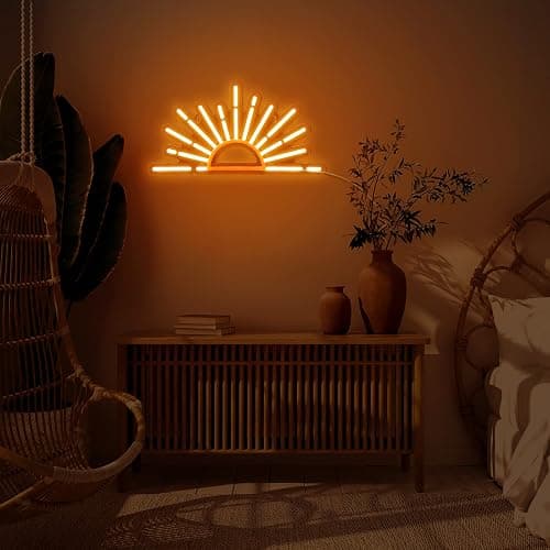 Ganeen Orange Sunrise Sunset Neon Sign Boho Wall Art Neon Lights for Bedroom Sun on The Horizon LED Signs Wall USB Night Room Decor for Living Room, Kitchen, Bathroom, Office Decor, Christmas Gifts thumbnail 5