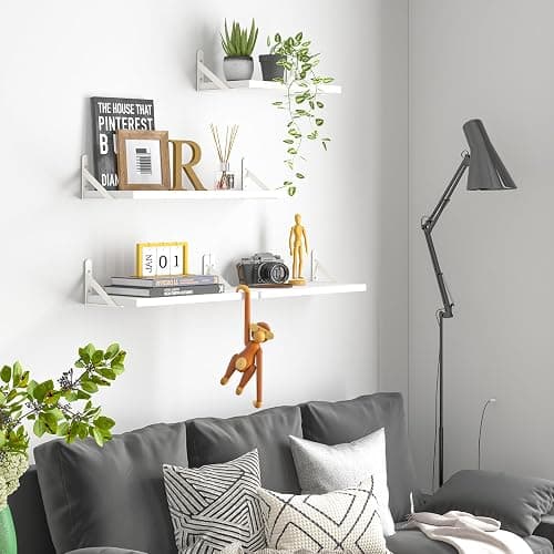 YGEOMER Floating Shelves for Wall, Different Sizes White Wall Shelves for Living Room, Bathroom, Bedroom, Kitchen, Home Decor (Set of 4) thumbnail 6