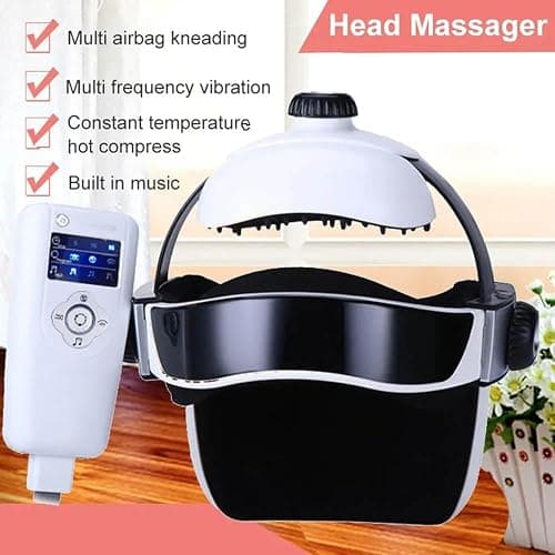 Electric Head Massager Helmet, Head Massager Scalp Helmet, Adjustable Intensity, with Remote Control, Air Pressure Music Massager, for Deep Stress Release, Relaxation thumbnail 2