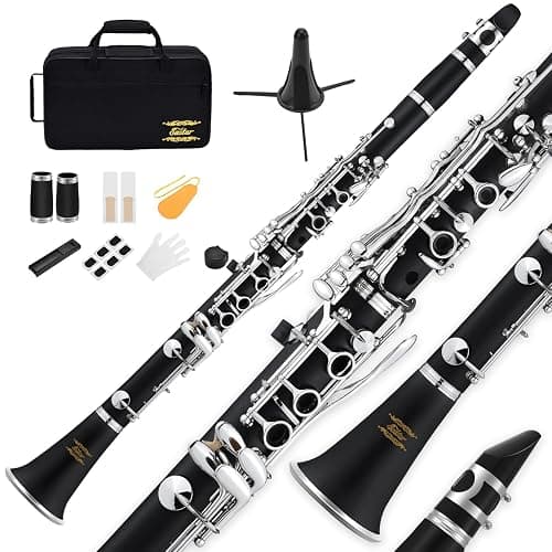 Eastar B Flat Clarinet for Beginner, Ebonite Clarinet Nickel-plated with 2 Barrels, 3 Reeds, White Gloves, Hard Case, Cleaning Kt, ECL-300 - Beginner - Image 1