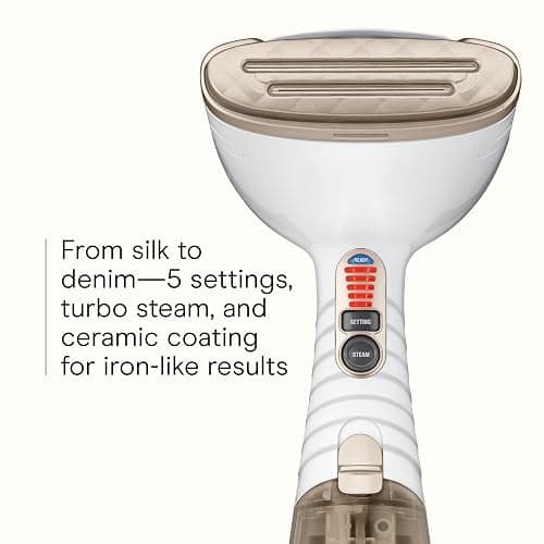 Conair Handheld Garment Steamer for Clothes, Turbo ExtremeSteam 1875W Fabric Steamer, Portable Handheld Design, Strong Penetrating Steam, White/Champagne thumbnail 5