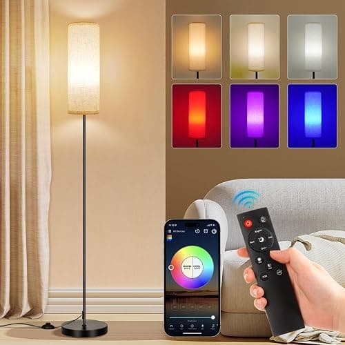 FRIDEKO HOME Floor Lamps for Living Room, Dimmable 3 Colors Temperature, Modern Corner Floor Lamp with Remote, Tall LED Standing Lamps for Kid Room Bedroom, Foot Switch, Beige Shade, 9W Smart Bulb - Image 1