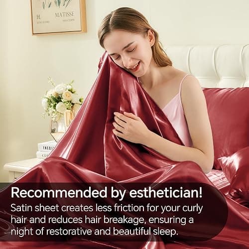 BEDELITE Satin Sheets Twin Size Bed Set, Luxury Soft Burgundy Silky Sheets for Hair and Skin, Similar to Silk Bed Sheets Set 3 Pieces with 1 Deep Pocket Fitted Sheet, 1 Flat Sheet, and 1 Pillowcase - Twin - Burgundy thumbnail 4