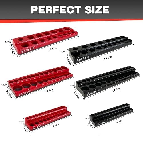EACELIY 6-Piece Magnetic Socket Organizer Set, 1/2", 1/4" and 3/8" SAE & Metric Deep & Shallow Socket Holder Kit, holds 141 stanard Sockets, attaches to steel box/tool cart (sockets not included) thumbnail 2
