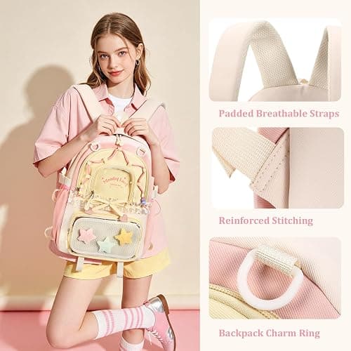 jingyuKJ Kawaii ita Backpack - Cute Backpack Coquette Aesthetic Back Pack Y2K Daypack with Clear Pockets with Clear Pockets (Pink) thumbnail 3