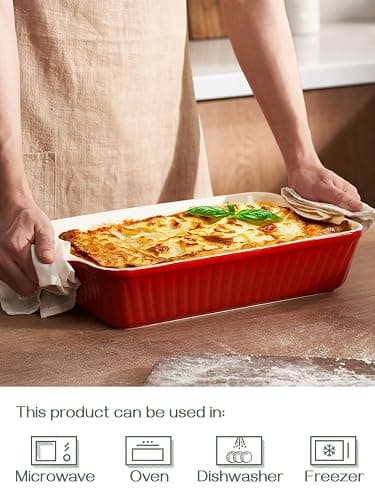 DOWAN 9x13-inch Deep Casserole Baking Dish for Lasagna, 135 oz Ceramic Pan with Handles, Oven Safe for Baking and Home Decor, Red thumbnail 5