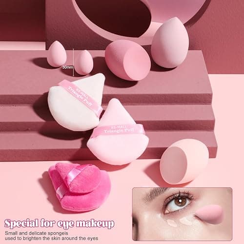 BS-MALL Makeup Sponge & Triangle Puff Set Pink for Mini Detailed Application Foundation Concealer Soft Pearl Cotton Sponge Pack of 10 thumbnail 2