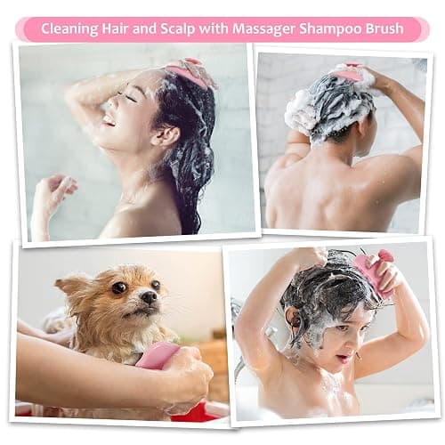 URTHEONE Soft Silicone Hair Scalp Massager Shampoo Brush for Wet Dry Oily Curly Straight Thick Thin Rough Long Short Natural Men Women Kids Pets Hair Care Tools（Pink thumbnail 3