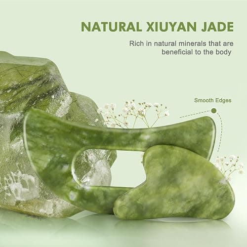 airogym Jade Stone Gua Sha Massage Tool Set Body GuaSha Tool with Handle Muscle Scraping Massage Tools Facial Anti Cellulite Spa Acupuncture Tools for Back Neck Face Leg Massage, Lymphatic Drainage thumbnail 5