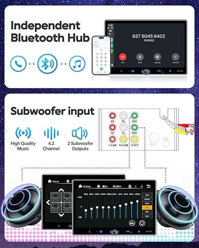 PLZ Single Din Car Stereo Wireless Apple Carplay Android Auto Radio, 10.1" Car Play Touch Screen, Bluetooth 5.3 Car Audio Receiver, 4.2 Channel 240W, Subwoofers, Backup Camera, Navigation, FM/AM, SWC thumbnail 4