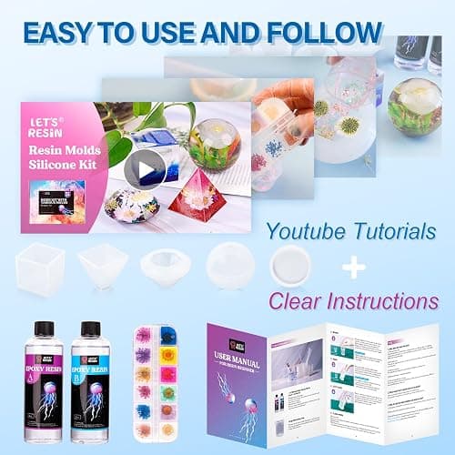 LET'S RESIN Epoxy Resin Kits and Molds Complete Set, 16oz Resin Art Kit with Silicone Molds, Pigment, Dried Flowers, Crafts for Adults, Beginners, Art Supplies for DIY Lovers, DIY Gift for Women thumbnail 5