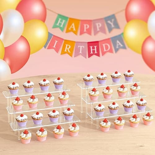 3 Tier Acrylic Display Risers, Large Perfume Organizer Stand, Clear Cupcake Stand Holder, Display Shelves for Figurines, Dessert Shelf for Party, Risers Display Stand for Decoration (1 Pack) thumbnail 7