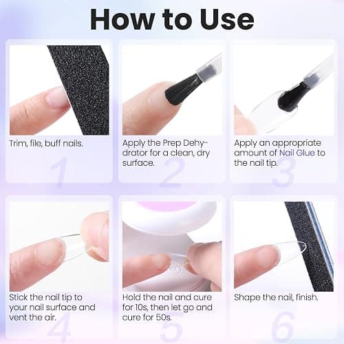 Lavender Violets 15ml 5 in 1 Nail Glue Gel for Nail Tips and Clear Acrylic Nails Long Lasting, Curing Needed UV Extension Glue for False Nail Tips and Press on Nails, Christmas Nail Art A111 thumbnail 6