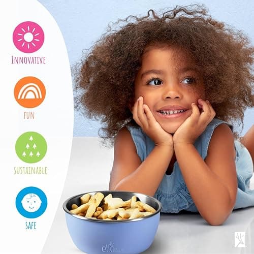 Elk and Friends Stainless Steel Bowls with Silicone Sleeve for Babies & Toddlers | Lids Included | Stay Put Suction | Cereal & Snack Bowls | 4 Pack thumbnail 9
