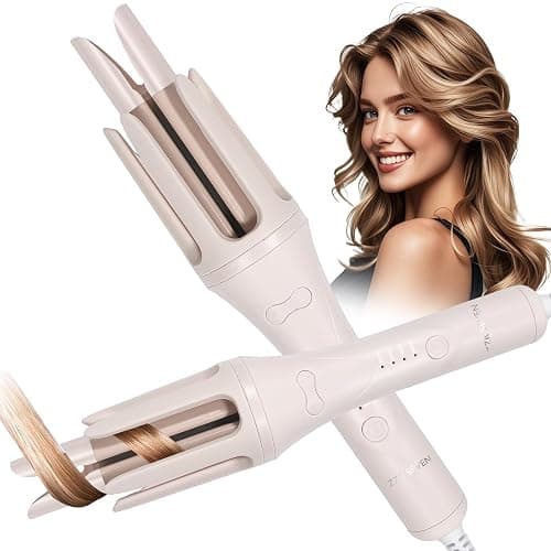 ZZR SEVEN Automatic Curling Iron, 1.5 Inch Hair Curler with 4 Temp. Options, 10S Fast Heating, 2-Way Rotation, 30 Min Auto Shut-Off, Anti-Scald-Tangle for Long Hair, Dual Voltage for Travel (Khaki) - Image 1