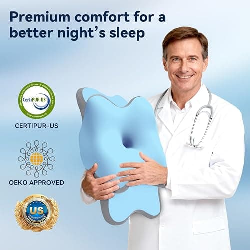 Ergo Pillow for Sleep Apnea, Neck Pain, and Snoring Relief, Cervical Neck Pillow for Neck Pain Relief & Side Sleeper,Orthopedic Memory Foam w/ Ergonomic Neck Support, Medium Firm(Blue, Queen Size) thumbnail 9