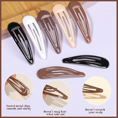 Teenitor 50Pcs Snap Hair Clips,2 Inch Hair Barrettes Hair Clips For Women, Metal Mixed Color, Hair Barrettes For Women Hair Snap Clips 5 Colors thumbnail 4