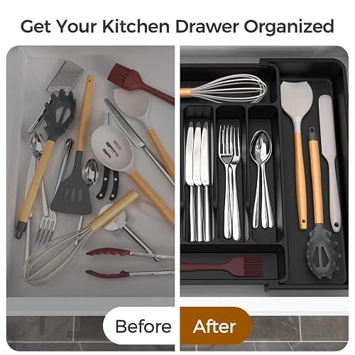 ukeetap Extra Large Expandable Silverware Organizer, BPA-Free Food-Safe Cutlery Flatware Organizer, Kitchen Utensil Drawer Organizer, Adjustable Silverware Holder for Spoons Forks Knives, Black thumbnail 6