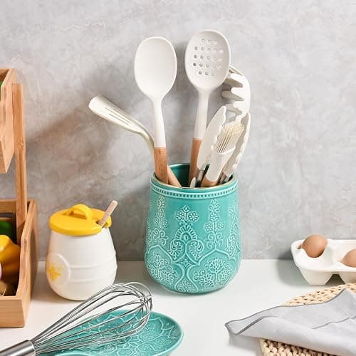 Lunaicorn Utensil Holder, Large Utensil Holder for Kitchen Counter, 6.5”Ceramic Cooking Utensil Organizer, Kitchen Decor for Counter (Turquoise) - CP2 thumbnail 4
