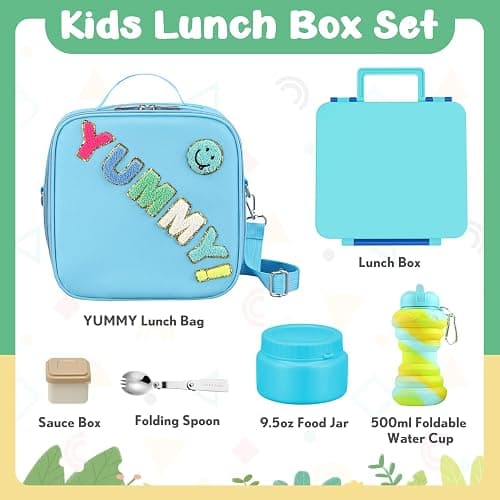Bento Lunch Box with 10oz Soup Thermo for Kids Insulated Lunch Bag & Foldable Silicone Cup Food Leak Proof Food Container with 5 Compartment for Kid to Shool Travel thumbnail 4