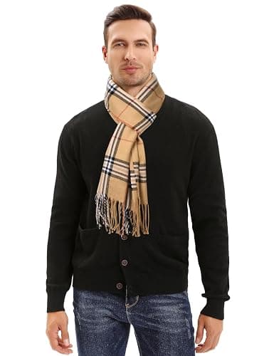 UMIPUBO Men's Scarves Classic Cashmere Wool Touch like Scarf Plaid Tartan Reversible Check Tassel Ends Solid Long Winter Scarf thumbnail 4