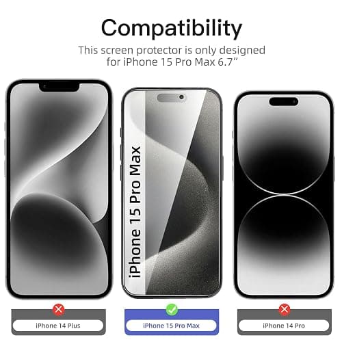 NEW'C 3 Pack Privacy Screen Protector for iPhone 15 Pro Max (6.7 inches), Anti-Spy Tempered Glass Film,Case Friendly Ultra Resistant, Balanced 28-Degree Privacy Angle-Easy installation tool included thumbnail 2
