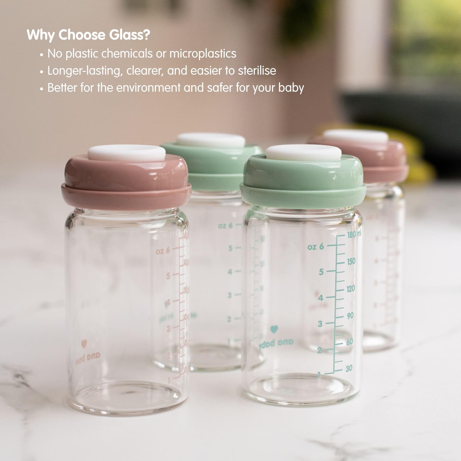 Premium Glass Breastmilk Storage Bottles, Pack of Four, 180ml, Dishwasher, Freezer, and Microwave Safe (Glass Breastmilk Storage Bottles, 4 x 180ml) thumbnail 4