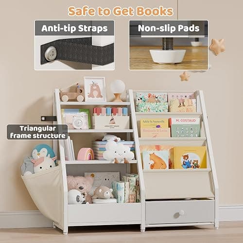 HAVLOTII Kids Bookshelf and Toy Storage - Book Shelf for Kids Rooms, Toddler Bookshelf Baby Bookcase for Nursery, Montessori Toy Organizer, White thumbnail 5