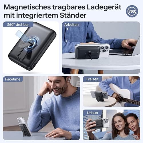 Powerbank für Magsafe, 12000mAh Magnetische Power Bank, PD 22.5W USB-A Ausgabe, Kabelloses Tragbares Ladegerät mit Typ-C-Eingang und Ausgang, LED-Anzeige für iPhone 17/16/15/14/13/12/Pro/Pro Max Serie thumbnail 4