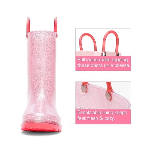 DREAM PAIRS Kids Rain Boots Glitter Boys Girls with Easy-on Handles Sparkly Waterproof Boots Outdoor Playing Rain Boots Unisex-Child thumbnail 5