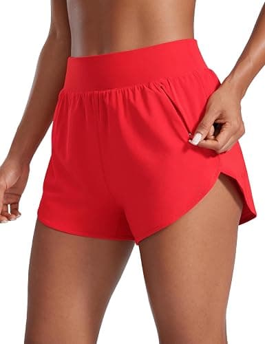 CRZ YOGA Dolphin Flat Waist Athletic Shorts for Women 3" - High Rise Quick Dry for Running Workout Gym Track with Zip Pockets - Image 1