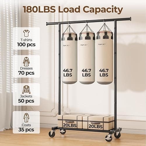 HYSEYY Clothes Rack, Clothing Rack for Hanging Clothes, Rolling Garment Rack Sturdy Coat Rack Portable Wardrobe Rack Metal Closet Rack for Bedroom Laundry Living Room, Black thumbnail 3